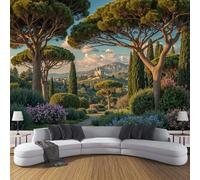 Fotomurales Decorativos Pared Antigua Roma Bosque 300An×210Al cm Papel Pintado Tejido No Tejido Con Castillo Plantas Fotomural 3D Mural Paredes Verde Papel Tapiz Salón Dormitorio