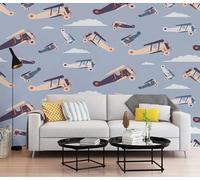 Fotomurales Decorativos Pared Avión Gris Azul Murales Papel Pintado Pared Dormitorio Infantil Salón Antecedentes Televisivos Sin Pegamento Tela de Seda Papel Pintado 350x240cm