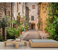 Fotomurales Decorativos Pared Ciudad Europea 3D Mural Autoadhesivo Pared Paisaje Callejero Papel Pintado Tela de Seda Papel Tapiz Panorámico 300x210 cm B-5277