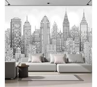 Fotomurales Decorativos Pared Dibujo Lineal De Ciudad Rascacielos Papel pintado Tejido Seda Decoración de Pared, Salones, Habitaciones Decorativos Murales Moderna Fotográfico 200 x 140cm