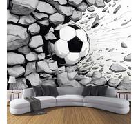 Fotomurales Decorativos Pared El Fútbol Rompe Muro Piedra,250×175cm Gris Papel Pintado Tejido No Tejido,Simple Rayas Fotomural XL 3D Mural Paredes Papel Tapiz Decoración Salón Dormitorio