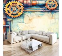 Fotomurales Decorativos Pared Engranaje Metálico 3D Mural Autoadhesivo Pared Punky Retro Papel Pintado Tela de Seda Papel Tapiz Panorámico 150x105 cm B-1486