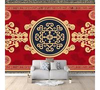 Fotomurales Decorativos Pared Estilo Chino 3D Mural Autoadhesivo Pared Patrón Geométrico Moderno Papel Pintado Tela de Seda Papel Tapiz Panorámico 350x250 cm B-0944