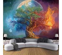 Fotomurales Decorativos Pared Fotográfico TV, Agua Fuego Árbol Foto Mural, Azul-Naranja 3D Papel Pintado, Sueño Estéreo 3D Fotomurales, 150Anx105Al cm