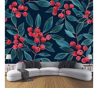 Fotomurales Decorativos Pared Fotográfico TV, Bayas Hojas Foto Mural, Marina de guerra 3D Papel Pintado, Acuarela Estéreo 3D Fotomurales, 450Anx315Al cm