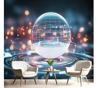 Fotomurales Decorativos Pared Fotográfico TV, Bola De Cristal Flotante Foto Mural, Azul oscuro 3D Papel Pintado, Arte Del Futuro Estéreo 3D Fotomurales, 350Anx256Al cm