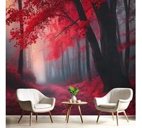 Fotomurales Decorativos Pared Fotográfico TV, Bosque Rojo De Niebla Foto Mural, Rojo 3D Papel Pintado, Paisaje Misterioso Estéreo 3D Fotomurales, 150Anx105Al cm