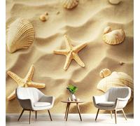 Fotomurales Decorativos Pared Fotográfico TV, Conchas De Estrellas De Mar De Arena Foto Mural, Terroso 3D Papel Pintado, Océano Estéreo 3D Fotomurales, 150Anx105Al cm
