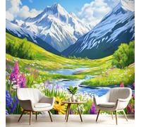 Fotomurales Decorativos Pared Fotográfico TV, Flores Silvestres Montañas Foto Mural, Azul-Verde 3D Papel Pintado, Fantasía Mundo Estéreo 3D Fotomurales, 450Anx315Al cm