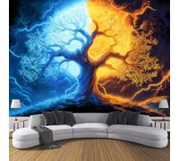 Fotomurales Decorativos Pared Fotográfico TV, Fuego Hielo Árbol Foto Mural, Azul-Naranja 3D Papel Pintado, Fantasía Estéreo 3D Fotomurales, 250Anx175Al cm