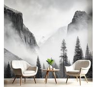 Fotomurales Decorativos Pared Fotográfico TV, Montañas Nubes Foto Mural, Blanco y negro 3D Papel Pintado, Fotografía Estéreo 3D Fotomurales, 250Anx175Al cm