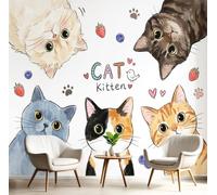Fotomurales Decorativos Pared Gatos Avatares Acuarela Mascotas Frutas Papel pintado Tejido Seda Decoración de Pared, Salones, Habitaciones Decorativos Murales Moderna Fotográfico 350 x 256cm