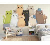Fotomurales Decorativos Pared Gatos Familia Dibujos Animados Mascotas Papel pintado Tejido Seda Decoración de Pared, Salones, Habitaciones Decorativos Murales Moderna Fotográfico 450 x 315cm