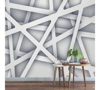 Fotomurales Decorativos Pared Geometría Blanca 450x315 cm Papel Pintado Tejido No Tejido Moderno a Rayas Fotomural 3D Mural Paredes Papel Tapiz Decoración Salón o Dormitorio a-10223