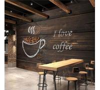 Fotomurales Decorativos Pared Granos de Cafe 3D Mural Autoadhesivo Pared Patrón de Madera Retro Papel Pintado Tela de Seda Papel Tapiz Panorámico 400x280 cm B-2948