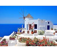 Fotomurales Decorativos Pared Grecia 350x256 cm Papel Pintado Tejido No Tejido Isla de Arquitectura Oceánica Fotomural 3D Mural Paredes Papel Tapiz Decoración Salón o Dormitorio a-8045