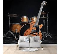 Fotomurales Decorativos Pared Guitarra 3D Mural Autoadhesivo Pared Música Rock Papel Pintado Tela de Seda Papel Tapiz Panorámico 400x280 cm B-1372