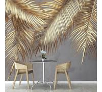 Fotomurales Decorativos Pared Hojas de Palma 3D Mural Autoadhesivo Pared Gris Papel Pintado Tela de Seda Papel Tapiz Panorámico 300x210 cm B-3142