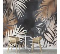 Fotomurales Decorativos Pared Hojas de Palma 3D Mural Autoadhesivo Pared Gris Papel Pintado Tela de Seda Papel Tapiz Panorámico 350x250 cm B-3731