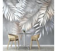 Fotomurales Decorativos Pared Hojas de Palma 3D Mural Autoadhesivo Pared Gris Papel Pintado Tela de Seda Papel Tapiz Panorámico 400x280 cm B-5601