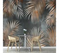 Fotomurales Decorativos Pared Hojas de Palma 3D Mural Autoadhesivo Pared Gris Papel Pintado Tela de Seda Papel Tapiz Panorámico 300x210 cm B-5711