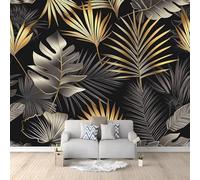 Fotomurales Decorativos Pared Hojas de Palma Grises 3D Mural Autoadhesivo Pared Hojas Tropicales Papel Pintado Tela de Seda Papel Tapiz Panorámico 400x280 cm B-1064