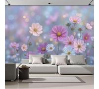 Fotomurales Decorativos Pared Jardín Flores, 450x315 cm Papel Pintado Tela de Seda,Flores Silvestres Cosmos Fotomural 3D Mural Paredes Papel Tapiz Decoración Salón Dormitorio