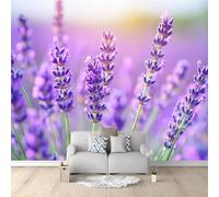 Fotomurales Decorativos Pared Lavanda 3D Mural Autoadhesivo Pared Jardín de Primavera Papel Pintado Tela de Seda Papel Tapiz Panorámico 400x280 cm B-2394