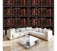 Fotomurales Decorativos Pared Libros Antiguos 3D Mural Autoadhesivo Pared Estantería de Madera Papel Pintado Tela de Seda Papel Tapiz Panorámico 250x175 cm B-1719