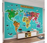 Fotomurales Decorativos Pared Mapa del Mundo 3D Mural Autoadhesivo Pared Niños Papel Pintado Tela de Seda Papel Tapiz Panorámico 150x105 cm B-3398