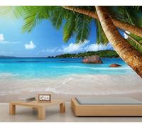 Fotomurales Decorativos Pared Mar 3D Mural Autoadhesivo Pared Playa Tropical Papel Pintado Tela de Seda Papel Tapiz Panorámico 250x175 cm B-5871