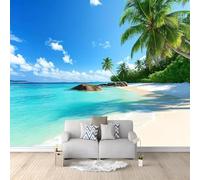 Fotomurales Decorativos Pared Mar y Playa 3D Mural Autoadhesivo Pared Palmera Papel Pintado Tela de Seda Papel Tapiz Panorámico 200x140 cm B-1564