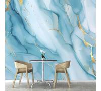Fotomurales Decorativos Pared Mármol Moderno 3D Mural Autoadhesivo Pared Azul y Dorado Papel Pintado Tela de Seda Papel Tapiz Panorámico 400x280 cm B-4579