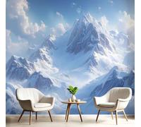 Fotomurales Decorativos Pared Montañas Realistas Cumbres Nevadas 450×315cm Papel Pintado Tejido No Tejido Con Paisaje Nevado Fotomural 3D Mural Paredes Azul Papel Tapiz Salón Dormitorio