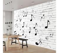 Fotomurales Decorativos Pared Notas Musicales 3D Mural Autoadhesivo Pared Efecto de Ladrillo Papel Pintado Tela de Seda Papel Tapiz Panorámico 300x210 cm B-1447