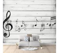 Fotomurales Decorativos Pared Notas Musicales 3D Mural Autoadhesivo Pared Patrón de Madera Papel Pintado Tela de Seda Papel Tapiz Panorámico 400x280 cm B-1988