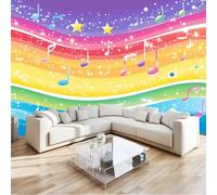 Fotomurales Decorativos Pared Notas Musicales 3D Mural Autoadhesivo Pared Rayas de Colores Papel Pintado Tela de Seda Papel Tapiz Panorámico 400x280 cm B-1617
