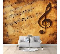 Fotomurales Decorativos Pared Notas Musicales 3D Mural Autoadhesivo Pared Retro Papel Pintado Tela de Seda Papel Tapiz Panorámico 150x105 cm B-1654