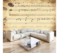 Fotomurales Decorativos Pared Notas Musicales 3D Mural Autoadhesivo Pared Retro Papel Pintado Tela de Seda Papel Tapiz Panorámico 150x105 cm B-0814