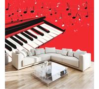 Fotomurales Decorativos Pared Notas Musicales 3D Mural Autoadhesivo Pared Rojo Papel Pintado Tela de Seda Papel Tapiz Panorámico 400x280 cm B-0959