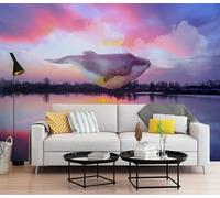 Fotomurales Decorativos Pared Nube Ballena Rosa Murales Papel Pintado Pared Dormitorio Infantil Salón Antecedentes Televisivos Sin Pegamento Tela de Seda Papel Pintado 150x117.5cm
