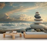 Fotomurales Decorativos Pared Piedras 3D Mural Autoadhesivo Pared Paisaje Marino Papel Pintado Tela de Seda Papel Tapiz Panorámico 200x140 cm A-8391