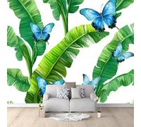 Fotomurales Decorativos Pared Planta de Hoja de Banano 400x280 cm Papel Pintado Tejido No Tejido Mariposa Azul Fotomural 3D Mural Paredes Papel Tapiz Decoración Salón o Dormitorio a-11014
