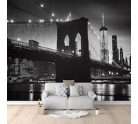 Fotomurales Decorativos Pared Puente de Brooklyn, Nueva York 3D Mural Autoadhesivo Pared En Blanco y Negro Papel Pintado Tela de Seda Papel Tapiz Panorámico 350x250 cm B-2652