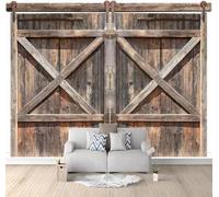 Fotomurales Decorativos Pared Puerta de Madera 3D Mural Autoadhesivo Pared Puerta de Granero Rústica Papel Pintado Tela de Seda Papel Tapiz Panorámico 150x105 cm B-0520
