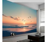 Fotomurales Decorativos Pared Puesta de Sol 3D Mural Autoadhesivo Pared Vista al Mar Papel Pintado Tela de Seda Papel Tapiz Panorámico 250x175 cm B-5206