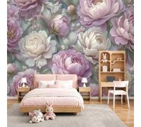 Fotomurales Decorativos Pared Romántico Flores Peonía Capullo Papel pintado Tejido Seda Decoración de Pared, Salones, Habitaciones Decorativos Murales Moderna Fotográfico 400 x 280cm