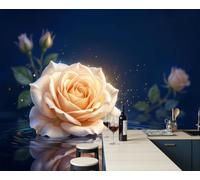 Fotomurales Decorativos Pared Soñador Floral Rosa Champán Capullo Papel pintado Tejido Seda Decoración de Pared, Salones, Habitaciones Decorativos Murales Moderna Fotográfico 200 x 140cm