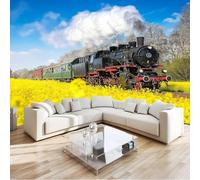 Fotomurales Decorativos Pared Tren de Vapor 3D Mural Autoadhesivo Pared Paisaje de Jardín Papel Pintado Tela de Seda Papel Tapiz Panorámico 150x105 cm A-3978
