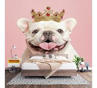 Fotomurales Decorativos PatróN de Bulldog Blanco Papel Pintado Pared 200x140 cm Rosa Papel Pintado Tejido No Tejido Decoración de Pared, Salones, Habitaciones Moderna Fotográfico